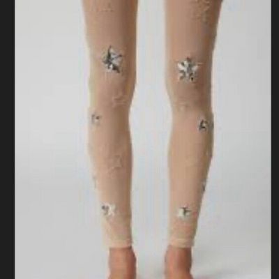NWT Urban Outfitters  Women's Nude  Sheer Rhinestone Sequin Legging -  L / XL
